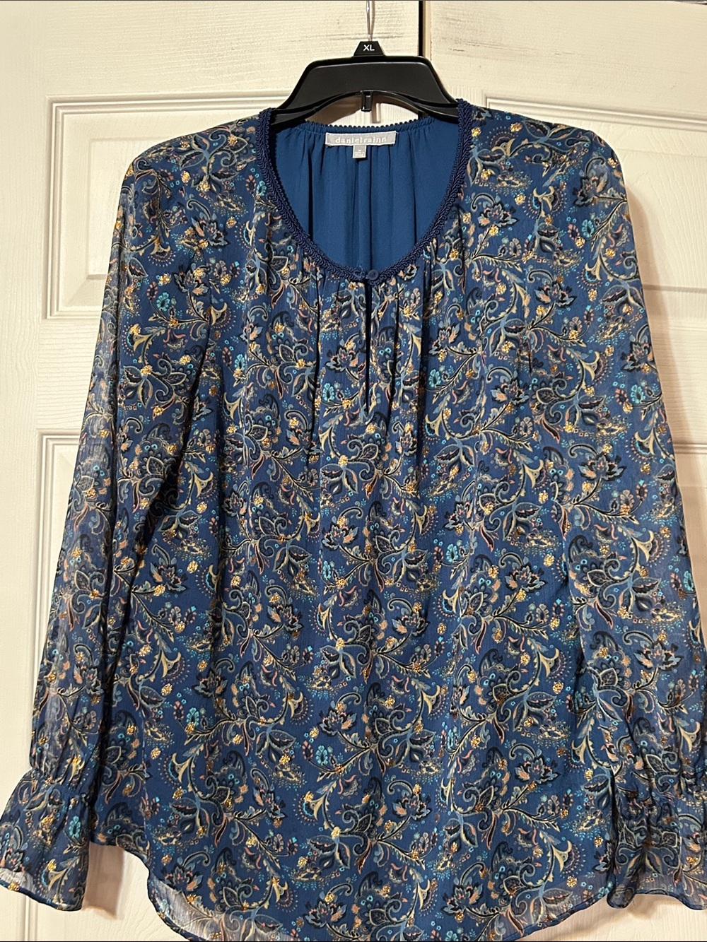 Daniel Rainn -Medium BeautifulBlue Paisley Floral Peasant Blouse Shear Sleeves